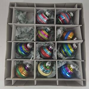 Radko Shiny Brite Christmas Ornaments Set of 10 Spinning Top Barrel Tornado